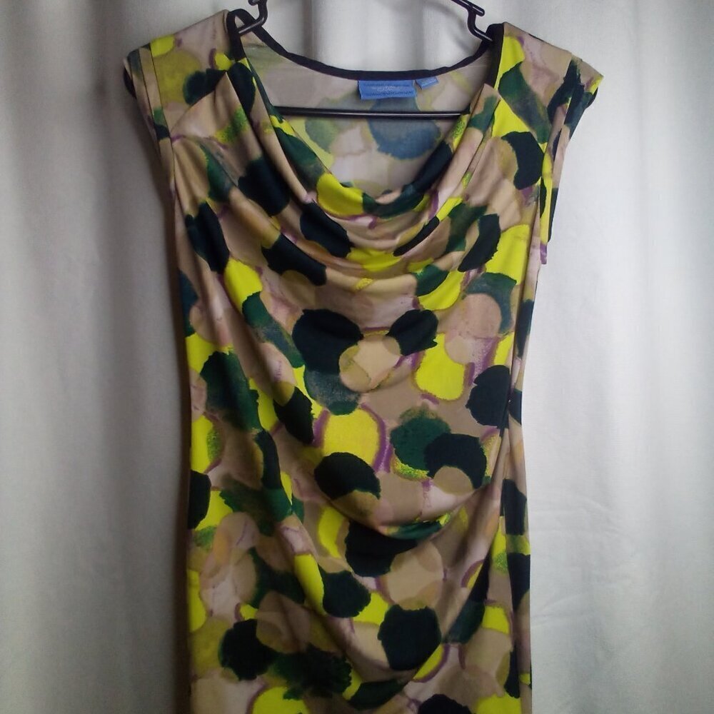 Simply Vera Vera Wang Blouse XS Women Sleeveless Scoop Neck Pattern Green Tan